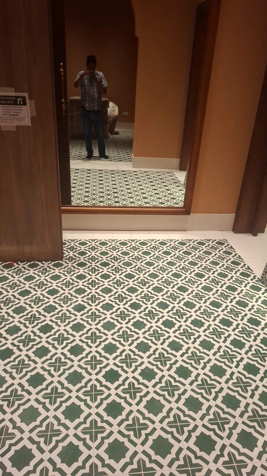 Green Patterned Floor Tiles Doorway – Tiling & Tile Fixing in Dubai by Pasupati Technical Services