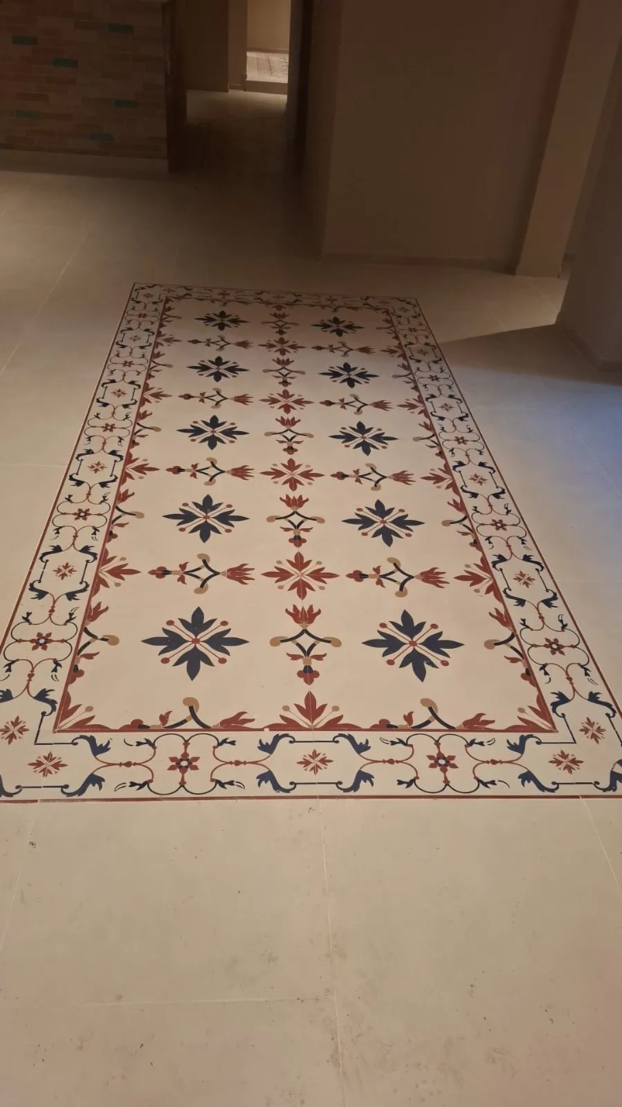 Patterned Tile Rug Inlay Close View – Tiling & Tile Fixing in Dubai by Pasupati Technical Services